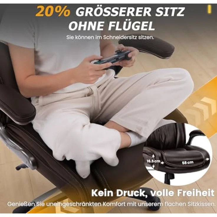 COLAMY Bürostuhl, Bürostuhl Ergonomisch, Großer und hoher Schreibtischstuhl 181 kg, großer, strapazierfähiger Chefsessel mit hoher Rückenlehne und klappbaren Armlehnen für das Homeoffice, Braun – Bild 5