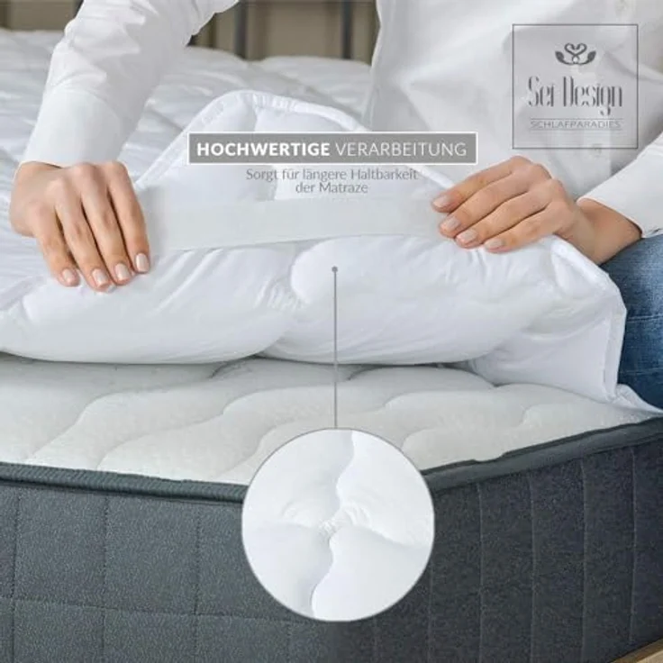 Matratzenschoner Topper 90x200 cm Premium Matratzenauflage SEI Design, Bettauflage - ergonomisch gesteppt mit 4X Gummi-Befestigung – Bild 10