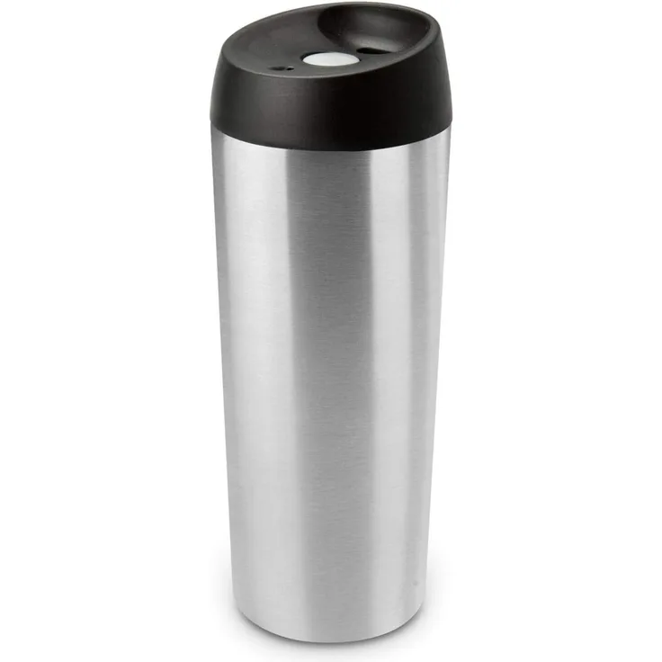ROMINOX Geschenkartikel Isolierbecher Recta 500 ml, Edelstahl Silber Kaffeebecher, Heißgetränkebecher, Thermobecher, isolierende Doppelwand, mit Druckknopf, 500 ml, Maße: ca. 8 x 8 x 21. 5 cm
