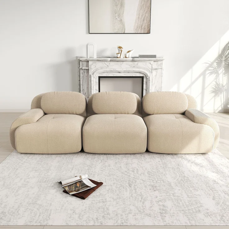 3-Sitzer-Sofa aus Premium-Cordstoff,modular kombinierbar rutschfest ohne Montage ergonomische Armlehnen und hochelastische Polsterung für Wohnzimmer und Schlafzimmer,Premium-Cordstoff,Beige, – Bild 1