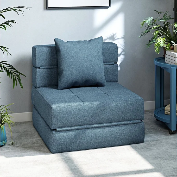 HOMCOM Schlafsofa Gästebett mit Bettfunktion, Kissen, Schlafsessel klappbar 1 Teile, für Wohnzimmer, Schlafzimmer, bis 120 kg Belastbar, Dunkelblau – Bild 1