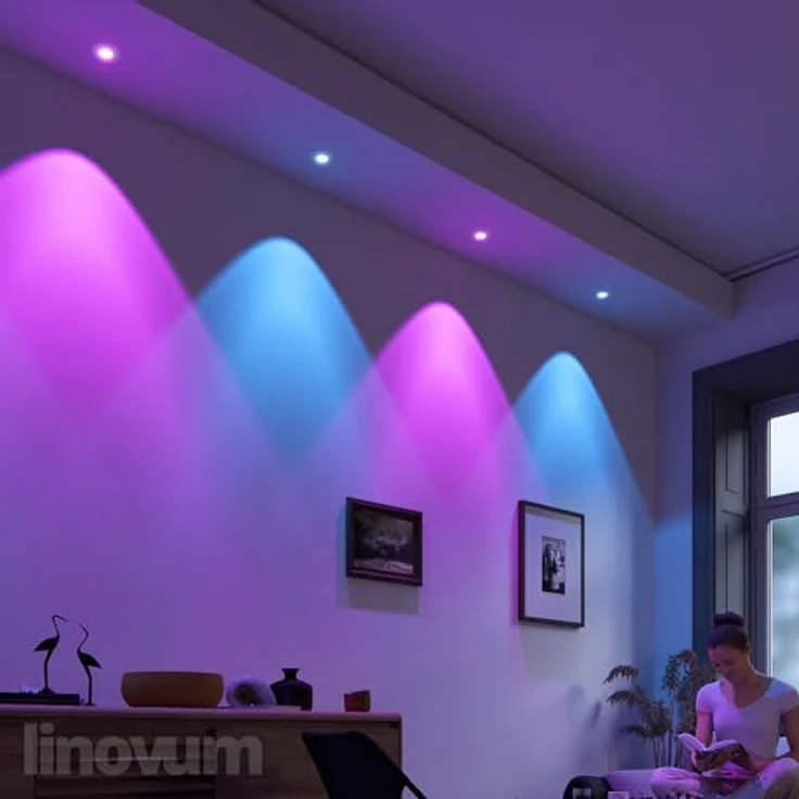 linovum Smarte LED-Leuchte 4er Set Extra flacher LED Einbaustrahler weiss rund starr inkl. LED, RGB – Bild 3