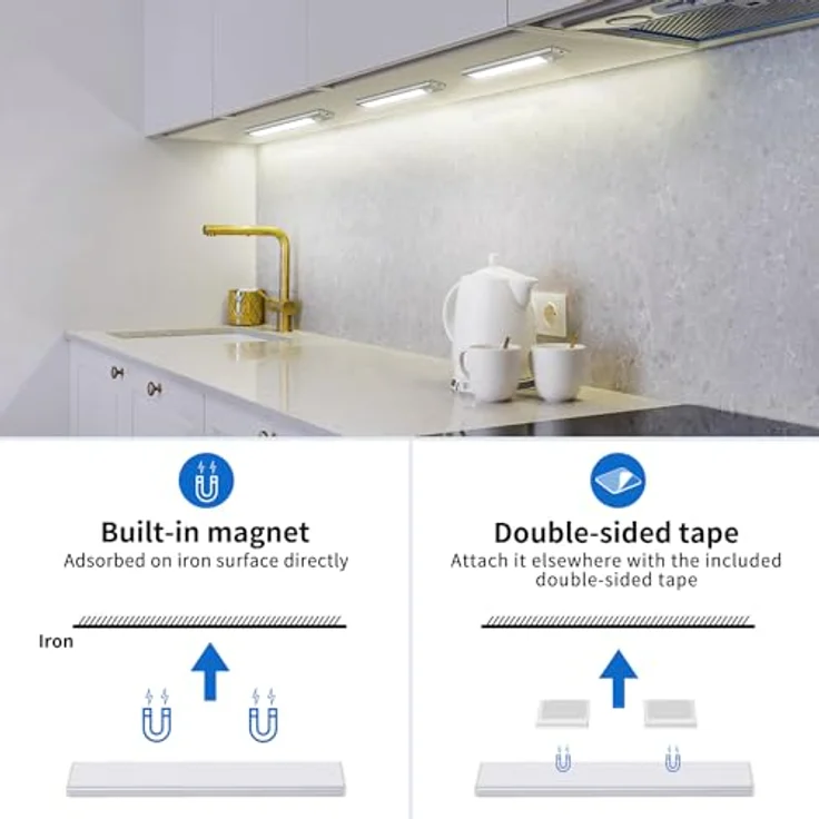 Schrankbeleuchtung LED mit Bewegungsmelder 20.5CM Unterbauleuchte Küche Stufenlose Dimmbar Unterbauleiste Led Leiste 1000mAh Aufladbar Nachtlicht für Küche Treppe Spiegelschrank Bücherregal 3 Stück – Bild 7