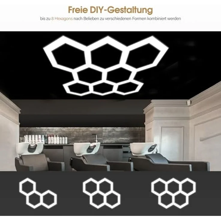BarberPub Hexagon LED Garage Light, 30240LM 6500K Hexagon LED Beleuchtung für Werkstatt, Friseursalon, PVC Abdeckung 8 Grid, (LP008/nicht dimmbar) – Bild 3