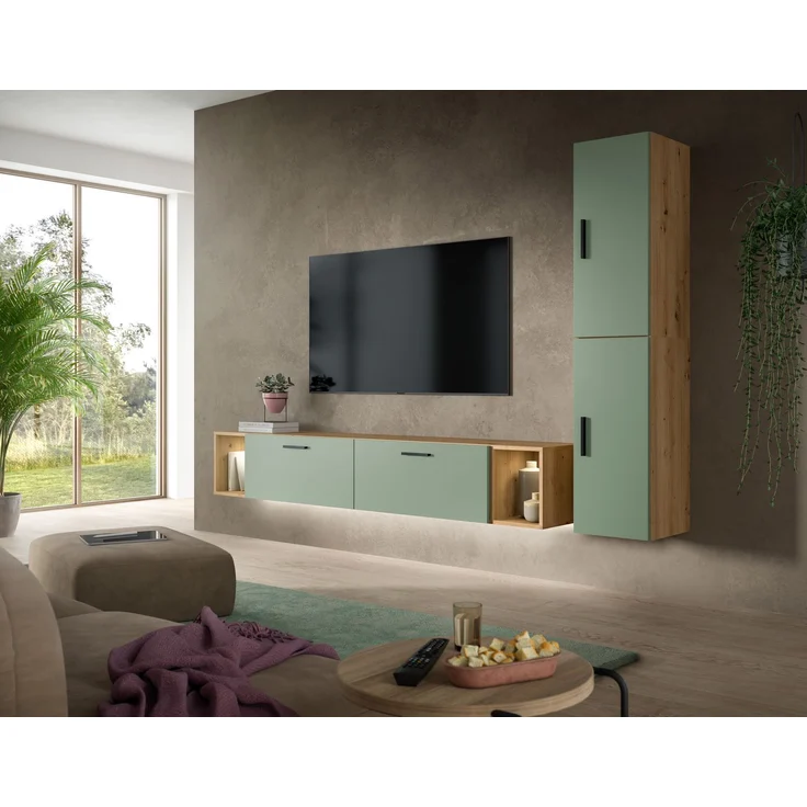 The One Wohnkombination inkl Beleuchtung in Smoke Green Nachbildung – Bild 5