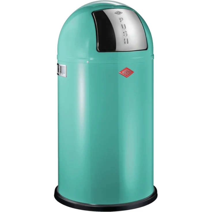 Wesco 'Pushboy' Mülleimer mit Klappdeckel, 50 Liter, Stahlblech, Türkis – Bild 1