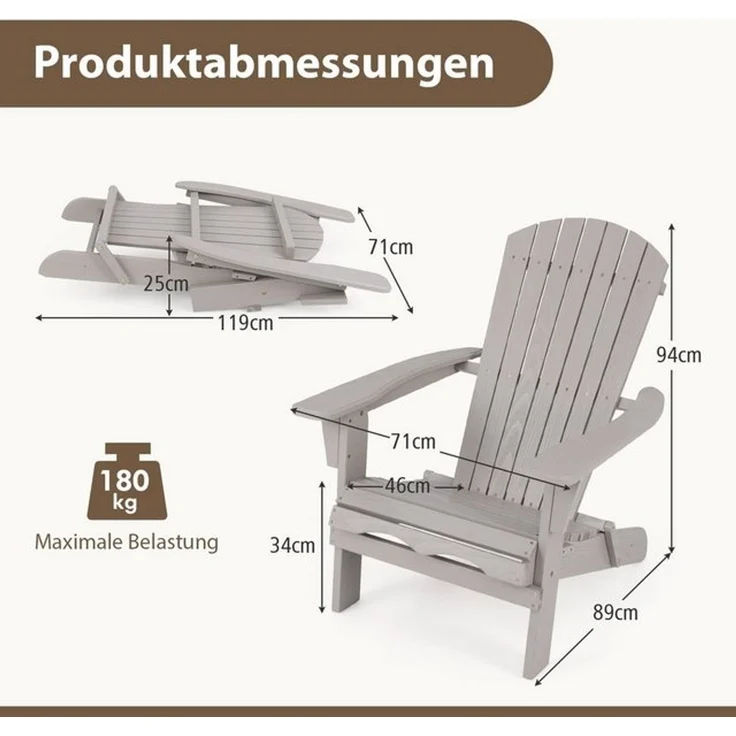 COSTWAY Gartenstuhl (1 St), Adirondack Stuhl klappbar, aus Holz – Bild 4