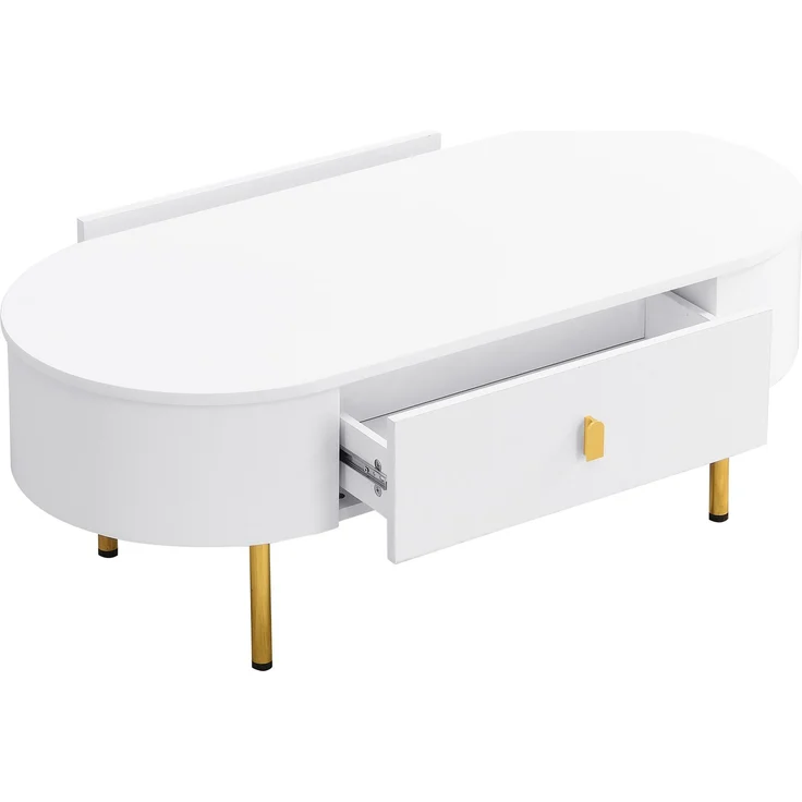Couchtisch- & TV-Schrank-Set, MDF mit Schubladen, 108x50x40 cm & 174x35x41 cm, Weiß/Gold – Bild 7