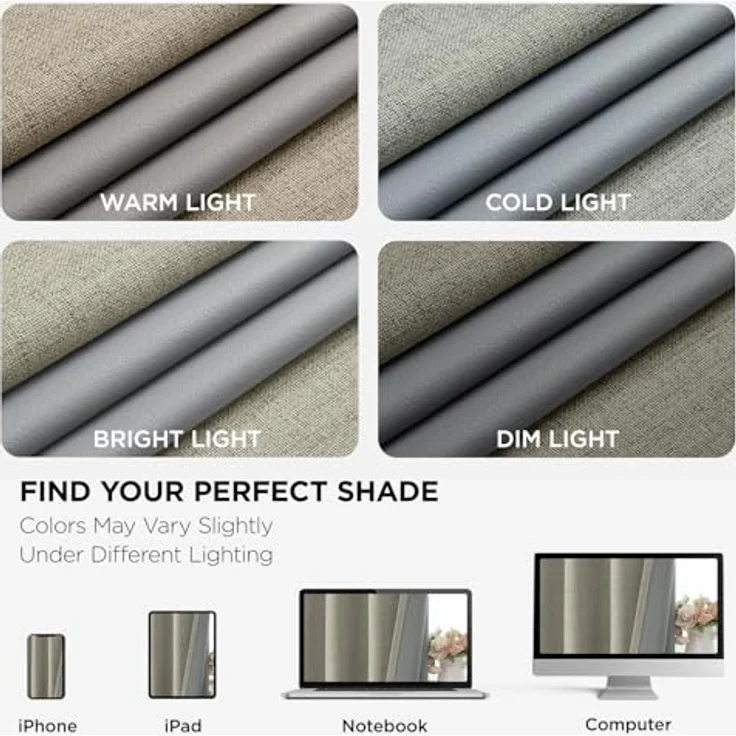 Joydeco, leinenfarbene Verdunkelungsvorhänge, 2-teiliges Set, 107 cm B × 213 cm L, 100 % lichtundurchlässig, strukturierte Thermisch isolierende Vorhänge für Schlafzimmer mit Privatsphäre – Bild 8