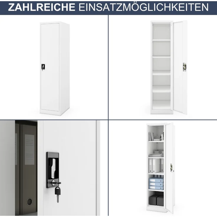 Aktenschrank abschließbar KADO - 5 Ebenen verstellbar, Flügeltüren | Metallschrank Werkstatt Mehrzweckschrank Büroschrank aus Stahl Werkzeugschrank, 185 x 45 x 60 cm Weiß – Bild 6