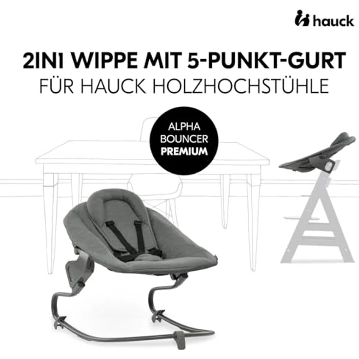 Hauck Babywippe Alpha Bouncer, Newborn-Aufsatz, 5-Punkt-Gurt, verstellbare Rückenlehne, grau – Bild 2