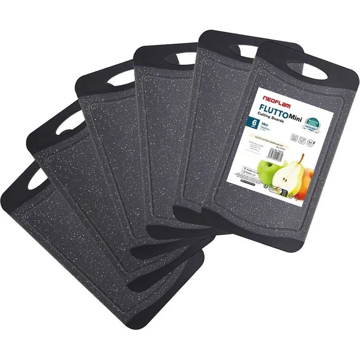 NEOFLAM® Schneidebrett Flutto Antibakterielles Frühstücksbrettchen Set 6tlg. - Granit/Schwarz, Kunststoff (PP), (6-St) – Bild 1
