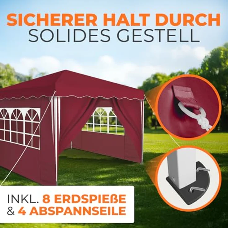 Faltpavillon 3x3 m - wasserdicht - mit 4 Seitenteilen, rot – Bild 6