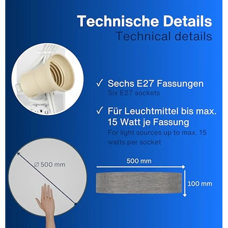 REV Deckenleuchte - Deckenlampe rund 50cm mit Stoff-Lampenschirm im Vintage-Look – ideal für Schlafzimmer & Wohnzimmer, braun-silber – Bild 6