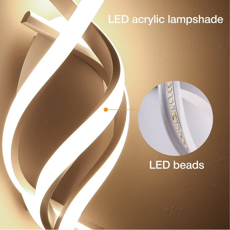 BlingBin LED Wandleuchte Wandlampe Innen 21W 3360LM für Schlafzimmer, Warmweiß, 3000K, LED fest integriert, Warmweiß, gebogene Design Wandlicht für Wohnzimmer Treppenhaus Flur – Bild 4