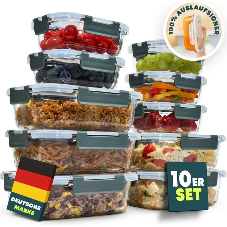 uandu home Frischhaltedose Glasbehälter mit Deckel, Frischhaltedosen Glas mit Deckel, (glasdosen mit deckel set, glas tupper mit deckel, glass food container, frischhaltedosen mit deckel glas, glasdose mit deckel, Borosilikatglas mit Deckel, Meal prep ...