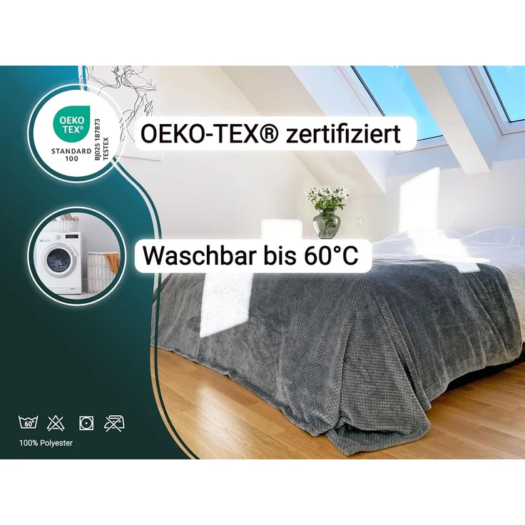 ZOLLNER Kuscheldecke, flauschiges Mikrofaser, 150x200 cm, dunkelgrau – Bild 3