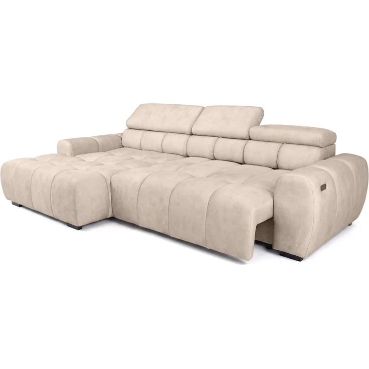 Ecksofa Schlafsofa VELUNIO RELAX in Stoff Salvador Creme Ottomane Links – Bild 3