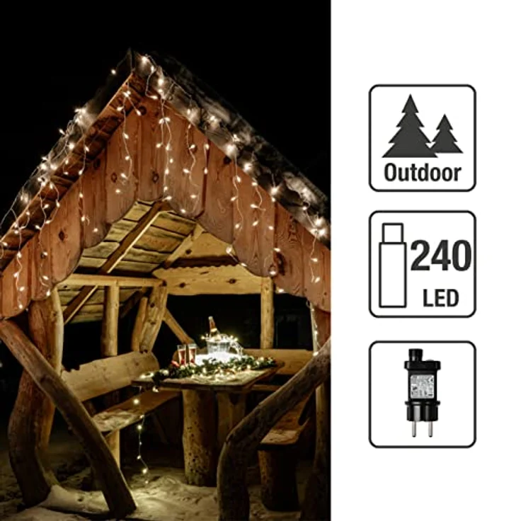 hellum LED Eislichtvorhang, Lichterkette Außen 5,90x0,53m mit 240 LEDs, weißes Kabel und 5m Zuleitung, Weihnachtsbeleuchtung – Bild 2