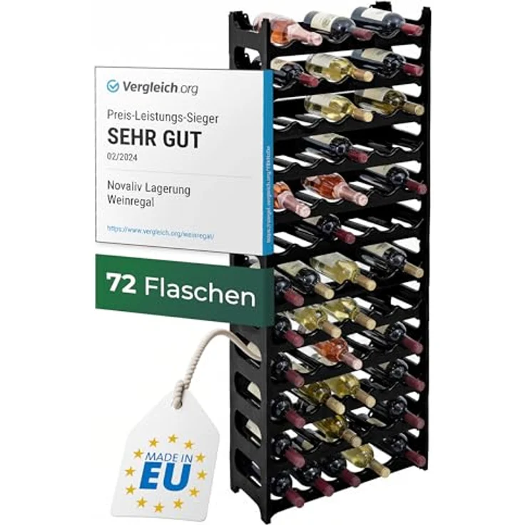 Novaliv Schwarzes, Modulares Flaschenregal für 144 Weinflaschen - Stapelbar, Erweiterbar, Robust - Ideal für Weinlagerung in Keller, Gastronomie & Zuhause, Getränkeschrank, Weinregal stapelbar – Bild 9
