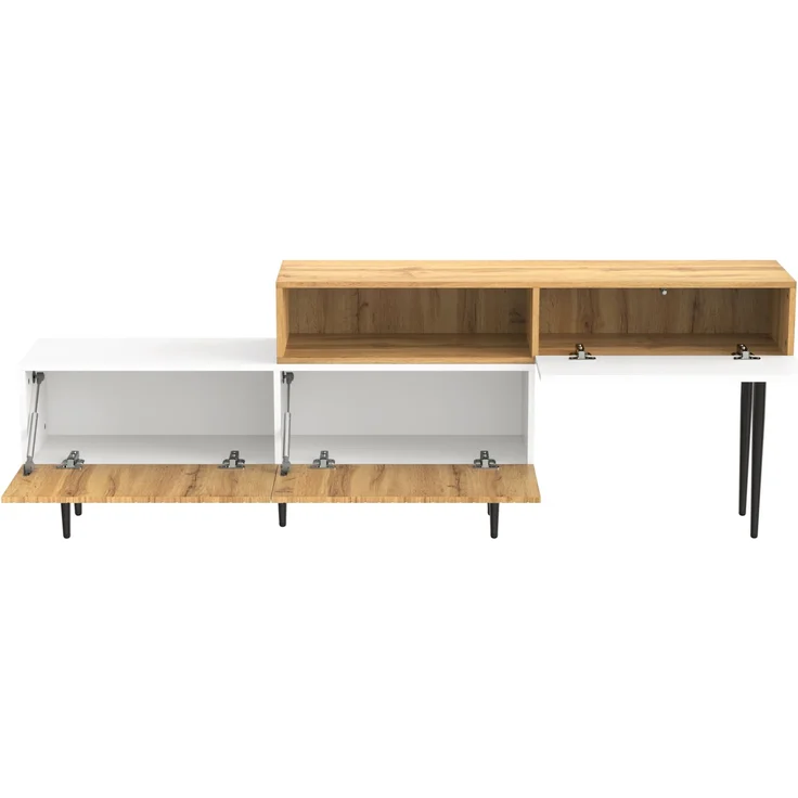 Merax TV-Schrank mit verstellbarer Länge, Modulares 2-teiliges Design, Holzoptik + Weiß matt, Schwarze Metallbeine – Bild 9