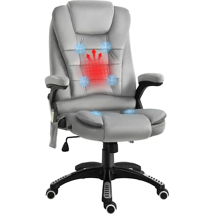 Vinsetto Massage Sessel, Bürostuhl mit Massagefunktion, Gaming Stuhl, höhenverstellbarer Chefsessel, ergonomischer Drehstuhl, PU-Räder, Grau, 67 x 74 x 107-116 cm