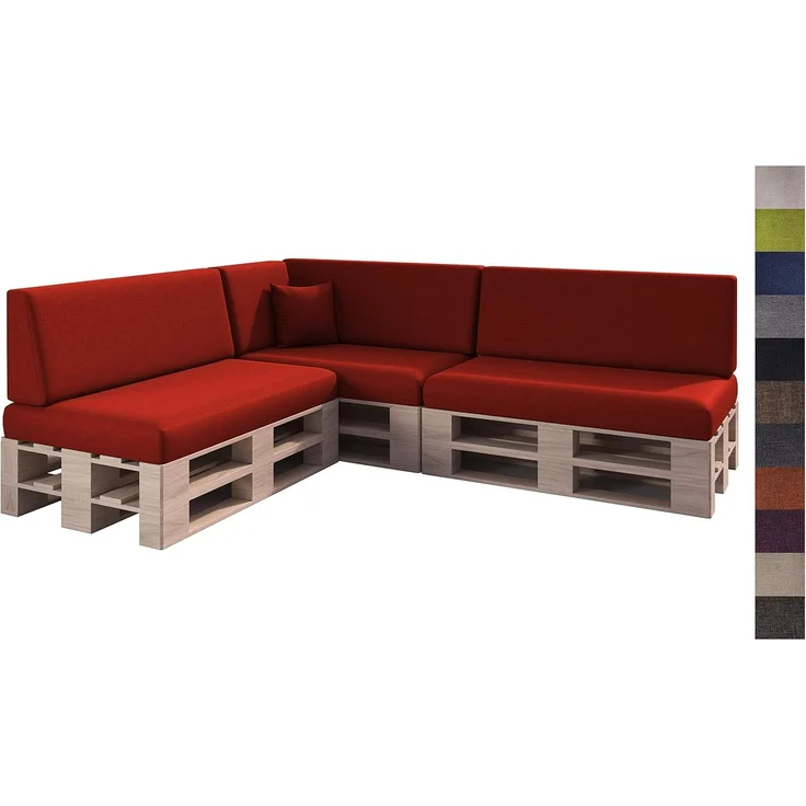 sunnypillow Palettenkissen mit abnehmbarem Bezug Kaltschaum Palettenauflage Palettenpolster Palettensofa Sitzkissen Rückenlehne Indoor Outdoor 8er Set 120x80 Rot – Bild 1