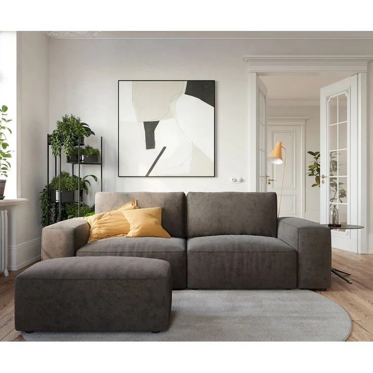Big-Sofa Lanzo 230x95 cm Mikrofaser Khakibraun mit Hocker – Bild 2
