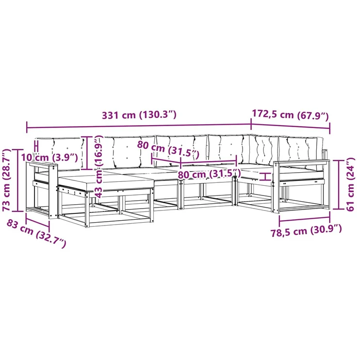 vidaXL Outdoor-Sofagarnitur 6 stk. 6-Sitzer Natur und Anthrazit 3367830 – Bild 9