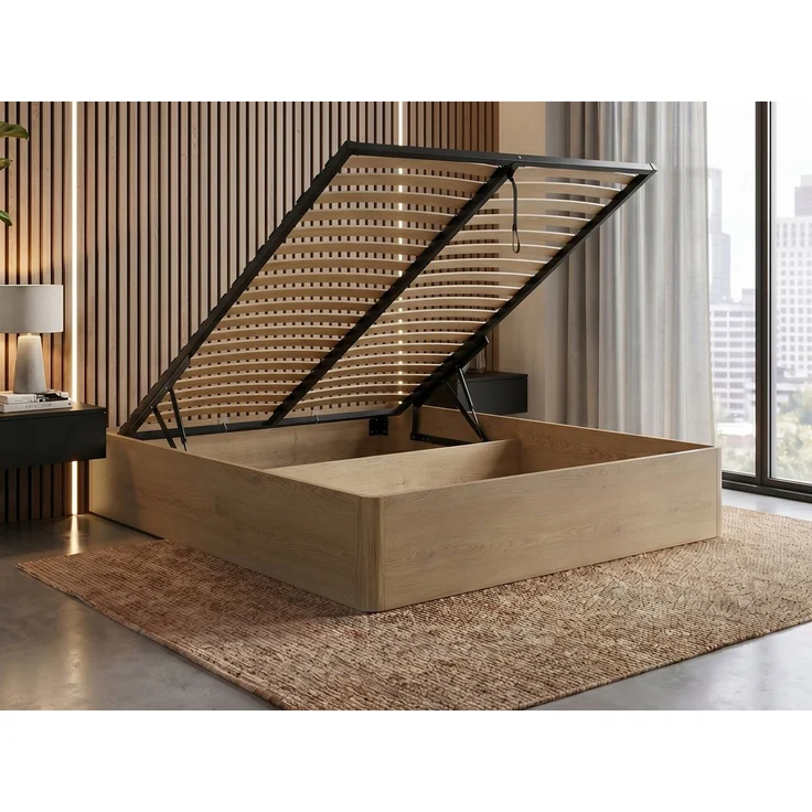 Beautysofa Bett SARA mit Bettkasten, Metallrahmen und Gasdruckfedern (Erhältlich in 3 Breiten: 140, 160 oder 180 cm, Dekor Eiche Cremona, stabile 22 mm Möbelplatte), mit oder ohne Matratze – Bild 3