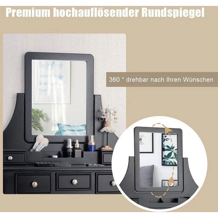 COSTWAY Schminktisch mit Hocker (Schwarz) – Bild 2