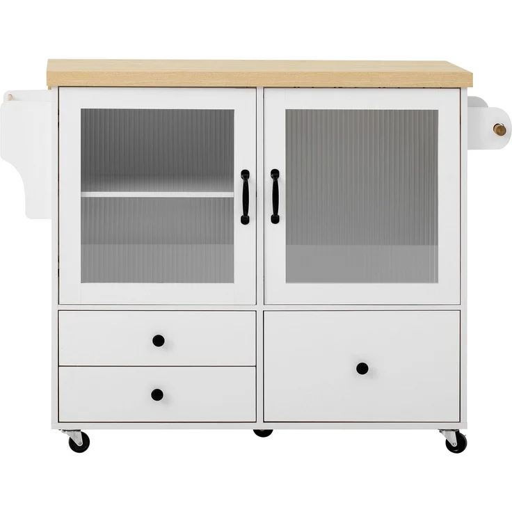 Merax Kücheninsel mit Rollen und ausziehbarem Esstisch, Küchenwagen mit Weinglashalter und Stauraum, Ideal für Küche und Esszimmer (Weiß) – Bild 10