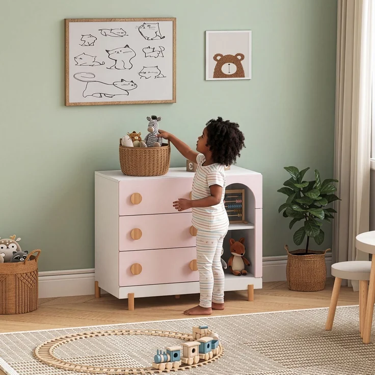 Kinderkommode Vaarentaa 3 Schubladen 2 Fächer Weiß/Cotton Candy [en. casa] – Bild 3