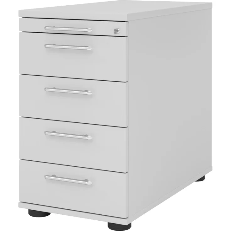 bümö Schreibtisch Schrank abschließbar, Schubladenschrank Holz in grau, Container mit Schubladen - Schubladen Schrank Büro, Schreibtisch Container od. Schreibtisch Kommode mit Relinggriffe, SC50-5-5-RE