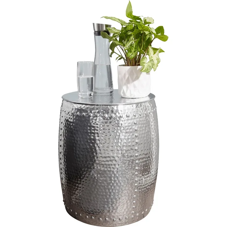 Wohnling 'PADRO' Beistelltisch Orientalisch, Aluminium rund, Silber, 42 x 49 x 42 cm