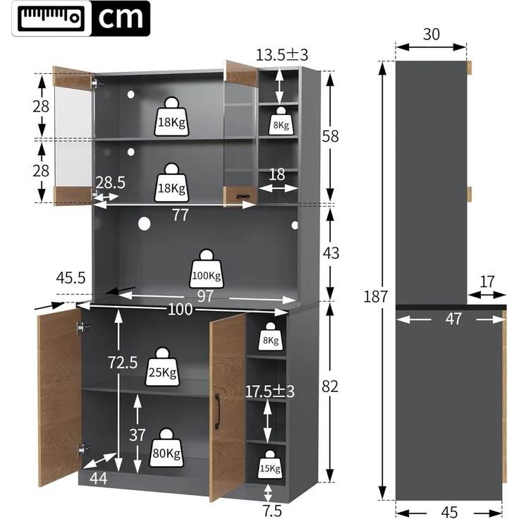 Küchenschrank Buffet Highboard Holz LED – Bild 2