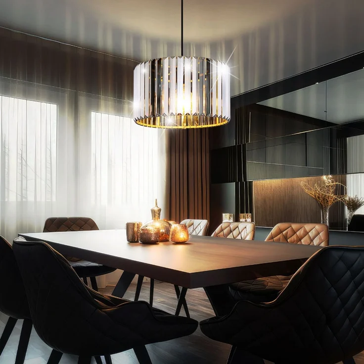 LED Hängeleuchte, Holzoptik, Kristall rauch, H 120 cm – Bild 7