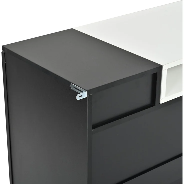 DESVIAE Sideboard Schwarz aus Spanplatte – 140x68x40 cm – 3 Schubladen, LED-Beleuchtung – Bild 9