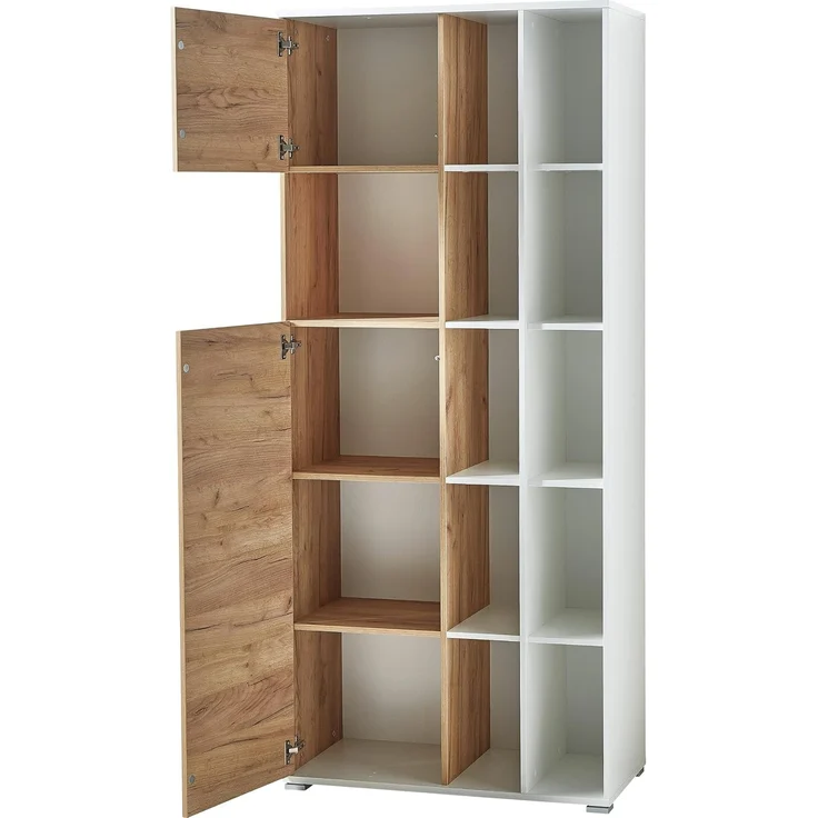 bümö Homy Aktenschrank & Regal Kombination, Büroschrank groß aus Holz 85cm breit in Weiß-Eiche - Schrank mit Aktenregal für's Büro & Homeoffice Ordnerschrank, HYASG-513 – Bild 1