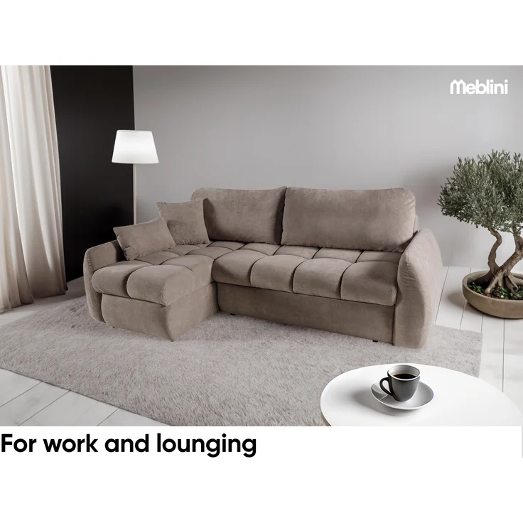 MEBLINI Schlafcouch mit Bettkasten – GLOW - 252x155x93cm – Braun Plüsch - Kleines Ecksofa mit Schlaffunktion - Sofa mit Relaxfunktion und Kissen - Kleine Couch L-Form - Eckcouch – Bild 2