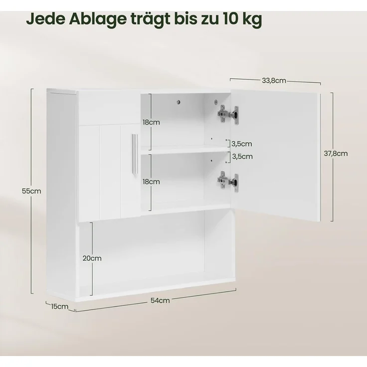EUGAD Spiegelschrank (1-St) mit Tür, 5 Fächern, aus E1-MDF, Weiß, 54 x 55 x 15 cm – Bild 3