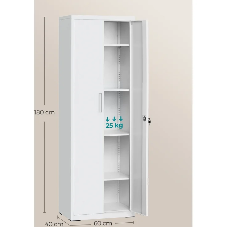 Songmics Aktenschrank mit 5 Ebenen, Stahl mattweiß, 60 x 40 x 180 cm – Bild 5