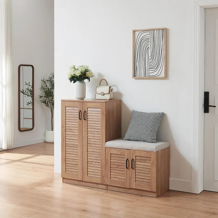 Schuhschrank Løten mit Sitzbank 120x36x97 cm Eicheoptik [en. casa] – Bild 1