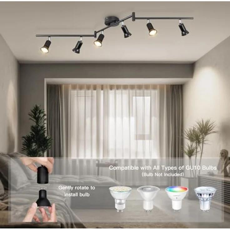 Dehobo LED Deckenstrahler Wohnzimmer - Deckenleuchte 6 Flammig Schwarz Deckenlampe Spot - GU10 Deckenspot Schwenkbar 350° - Drehbar Küchelampe Spot Strahler Decke Schlafzimmer Ohne Leuchtmittel – Bild 5