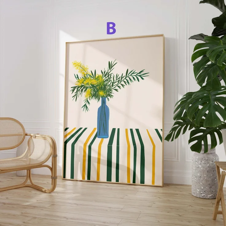 Abstrakte Blumen Poster · Geschenkidee · Moderne Vase, Stillleben und Geometrische Kunst · Dekoprint ohne Rahmen - B / 13 x 18 cm