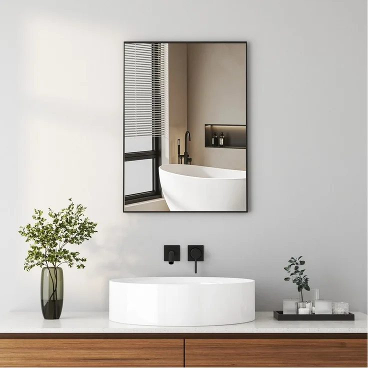 Hopibath Wandspiegel für Schlafzimmer Spiegel Eckig für Wohnzimmer Flur Garderobe Hotel (Schwarz Metall Alu Rahmen, 100x60, 60x80, 50x70, 40x60cm), mit explosionsgeschützte membran