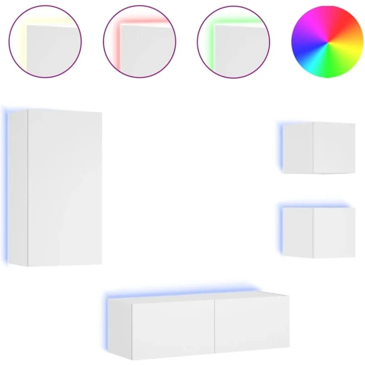 vidaXL 4-tlg. TV-Wohnwand mit LED-Leuchten Weiß 3216881 – Bild 6