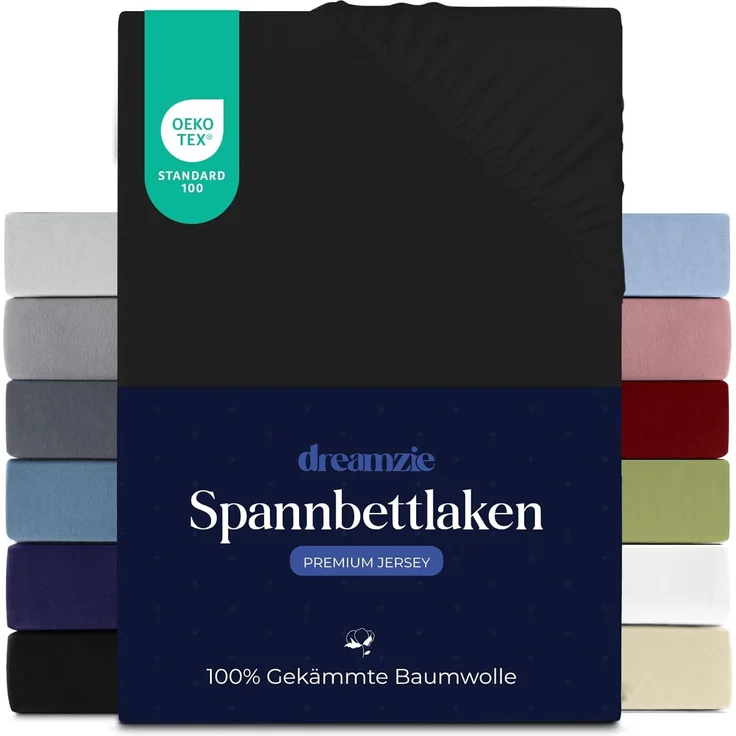 Dreamzie Premium Spannbettlaken 120x200 cm, Spannbetttuch für Dicke Matratzen bis zu 22 cm, Bettlaken 100% Jersey Baumwolle, 150 g/m², Oeko-TEX Zertifiziert - Schwarz – Bild 7