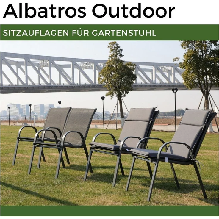 Albatros International Stuhlkissen Albatros Sitzauflage Gartenstuhlauflagen Sitzpolster, Sitzpolster Sitzkissen Outdoor Anthrazit Hochlehner Auflage UV – Bild 2