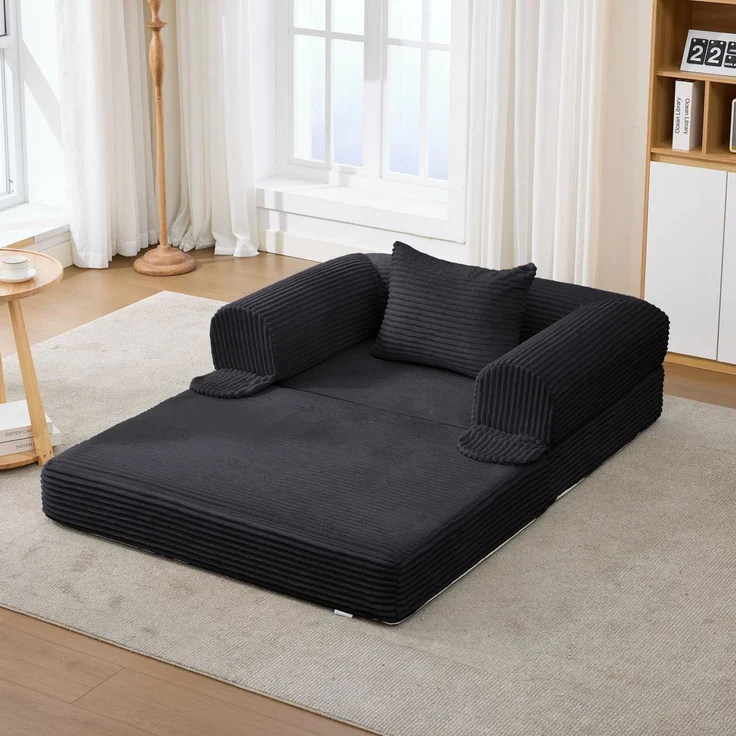 Schlafsofa, Cord, klappbar, 2-in-1-Funktion & platzsparend, 120x85x65 cm, Schwarz – Bild 1